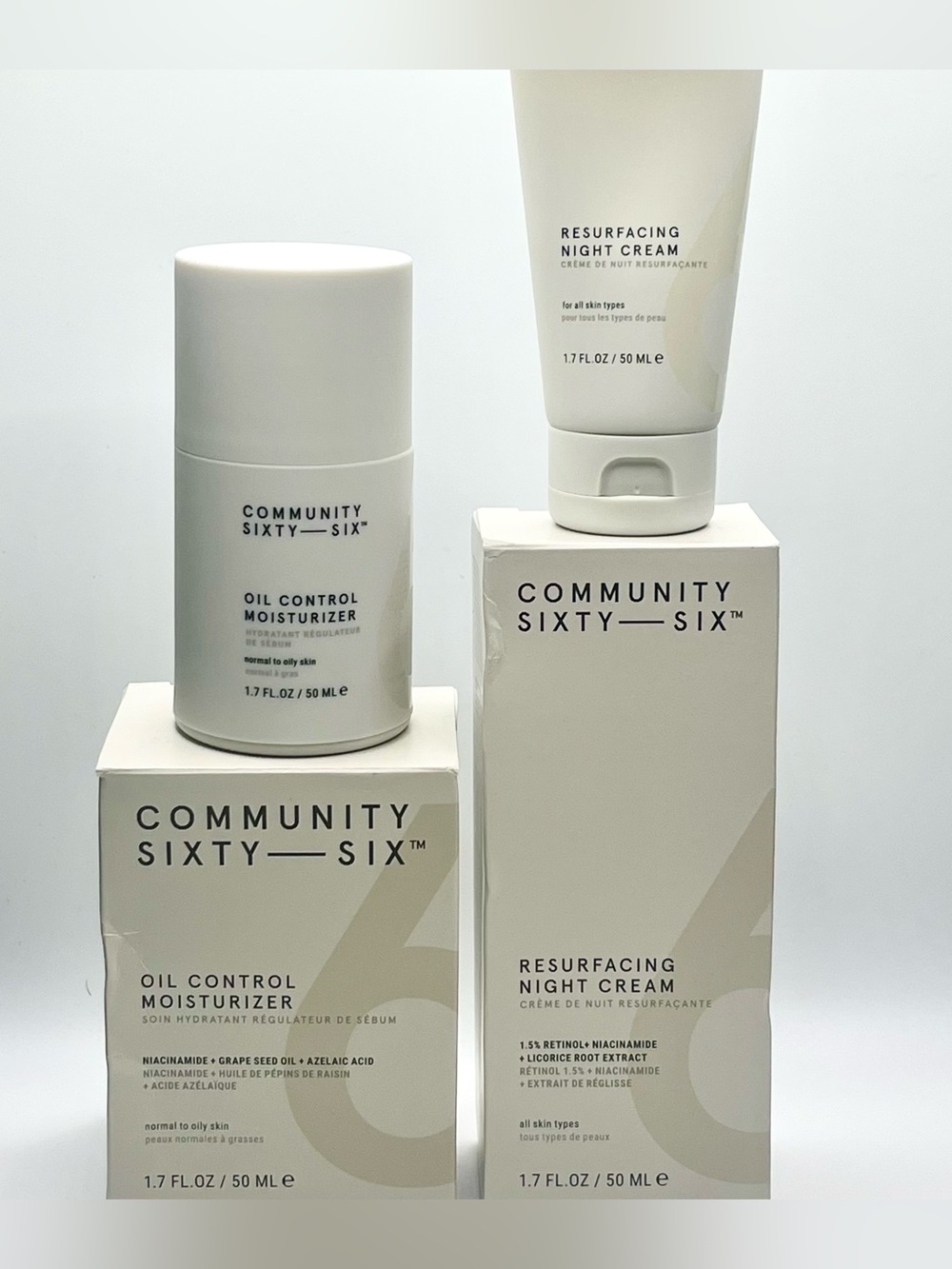 Community Sixty-Six Skincare Set Oil Control Moisturizer Resurfacing Night Cream